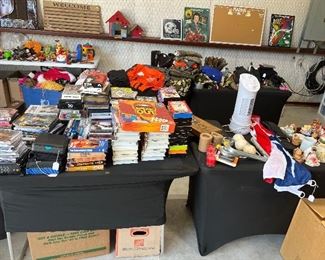 Tons of DVDs, CDs, and retro VHS tapes