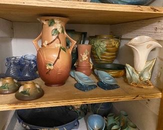 newly added Roseville vases and candle holders
