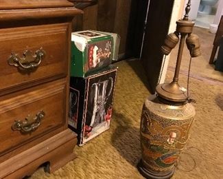Asian Cloisonne style double bulb table lamp