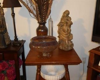 Antique Side Table - Large White Bowl - Compote