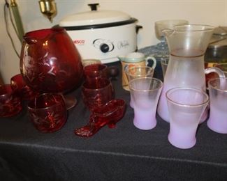 Midcentury Ombre Pitcher/Glasses- Ruby Red Pitcher/Glasses