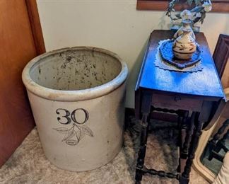 Yes, that IS a 30 qt Red Wing crock from back before they put the redwing on it the double birch leaf was replaced with the redwing in 1906, so this crock is older than that.