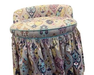 Plush, swivel, vanity stool upholstered in Pucci fabric