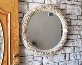 Ornate wood framed 30" diameter wall mirror - $40 Saturday 