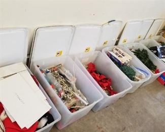 Bins full of Xmas decorations $5.00 ea Saturday 