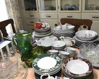 dinnerware and collectibles including Depression glass