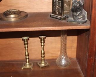 Vintage candle sticks, Cut glass vase