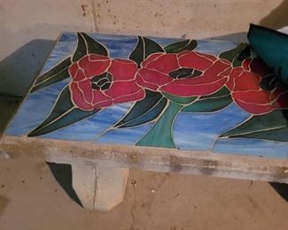 Custom Made Concrete Garden Bench with Stained Glass Top