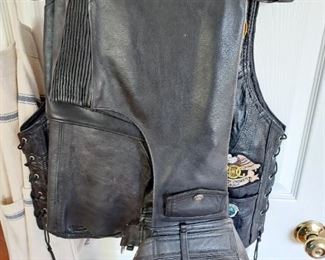 Harley Davidson leather bike vest and pants