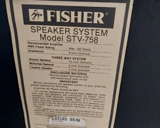Vintage Fisher Model STV-758 Speakers
