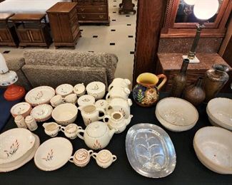 These unique vintage dishes are from Sears!  Don't miss the vintage oil lamp on the left.