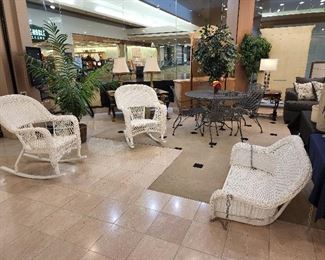 Outdoor Wicker Rockers and Swing!  Excellent condition!  Metal Mesh Patio Set in the background.