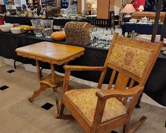 Antique rocker and table