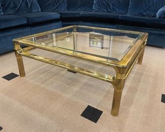 Large bronze glass coffee table.