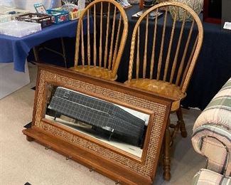 Rattan Mirror with coat hooks at the bottom