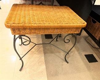 Wicker wrought iron bench or table.