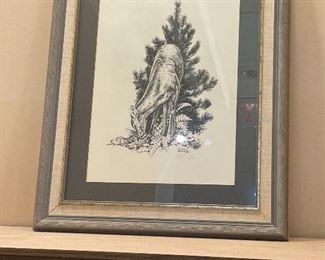 Charles W Schwartz signed wildlife  drawing