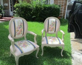 Pair of nicely upholstered painted French Armchairs
