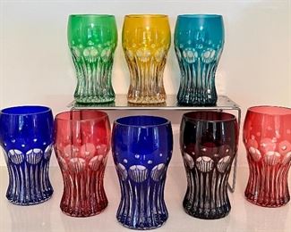 Czech Bohemian Cut to Clear Multi-Color Water Glasses