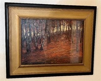 Antique Oil Painting of Trees in an Autumn Woods