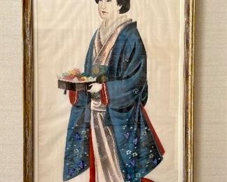 Japanese Geisha Vintage Paintings on Silk