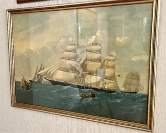 Clipper Ship "Hurricane", antique print taken from oil painting signed "Skillet" c. 1855