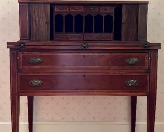Vintage Hepplewhite Style Mahogany Tambour Secretary, 20th Century