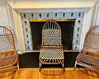 Antique Tubbs Sno Shu /Snow Shoe Rawhide Canoe Seat Ice Fishing or Folding Camp Chairs