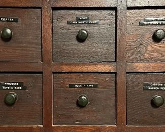 detail - labeled wood drawers