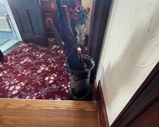 . . . hard to see (sorry), but this is a cut-to-clear ruby-colored umbrella stand!