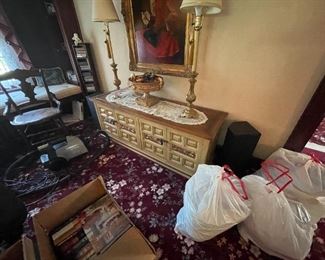 . . . love this mid-century cabinet with matching lamps