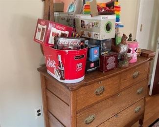 . . . early 1900's antique dresser -- notice my beautiful wife in the mirror reflection -- much nicer than the "goofy guy," who I'm sure will turn up somewhere (which is better than a turnip somewhere!)