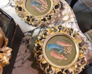 gilded antique frames with wood painted plaques 