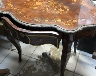 antique wood desk/table with inlay 
