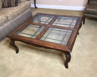 Dark oak and leaded glass coffee table $175 Text Steve at 619-540-9414, making deals.