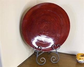 Large wooden platter and rod iron stand $35. Text Steve at 619-540-9414