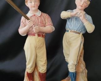 Pair of Antique Heubach Bisque Baseball Figurines