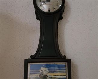Antique New Haven Banjo Clock, Pendulum 8-Day Wind