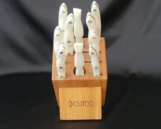 (10) Set Cutco Pearl White Cutlery in Knife Block