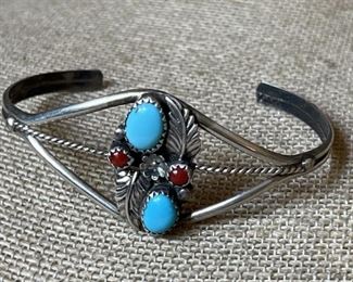 Sterling Silver Navajo Cuff Bracelet with Turquoise