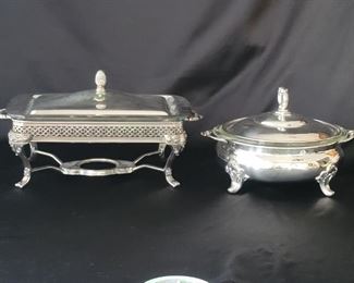 (2) Silverplate Footed Chafing Dishes