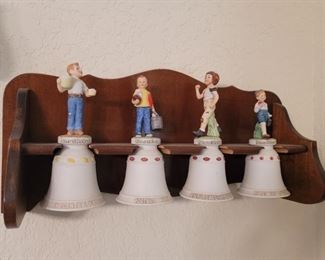 (4)Norman Rockwell Bells in Wall Display Shelf 1/2
