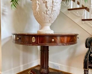 $800. Maitland Smith leather top foyer table 29" h, 38” w                     
