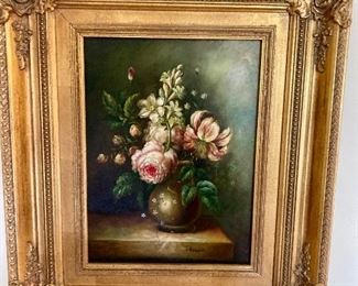 $125. “C. Robaut” signed floral still life
22.5 wide, 27” high
