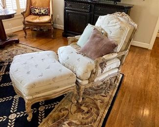 $500. French armchair and ottoman by Sherrill 
41" h, 34" w, 28" d
