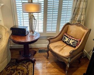 $100. Round Empire style pedestal accent table 
28" h, 29.5" w
