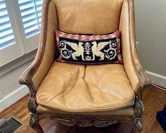 $800. Leather Master French armchair                                            Height: 43"  Width: 26.5"  Depth: 27"
