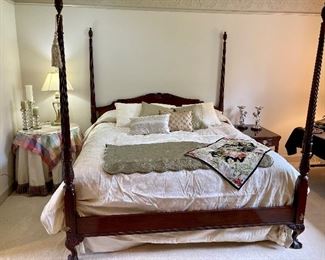 $1200. King size Drexel Heritage poster bed with mattress, box springs, and bedding 
