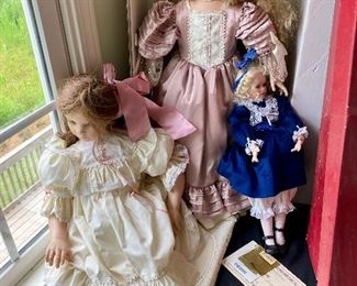 Seymour Mann Guinevere $100. Chantel Patricia rose (blue velvet dress ) $30.  Rotraut Schrott Martina doll (in ivory dress) $30. 