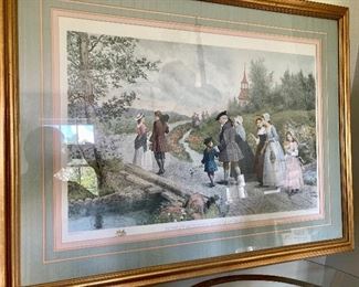 “Sunday Morning in Sleppy Hollow” print by Jennie Brownscombe
33” t, 42.5” w
$75